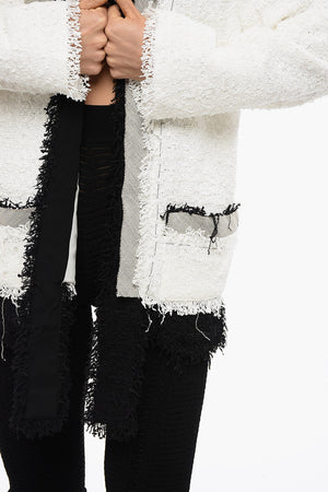 Blazer Cold-Shoulder in Tweed con Bordi a Contrasto