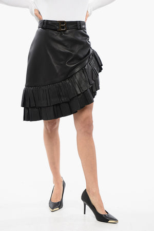 Minigonna Asimmetrica in Pelle con Cintura Logata