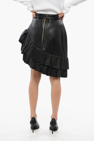 Minigonna Asimmetrica in Pelle con Cintura Logata