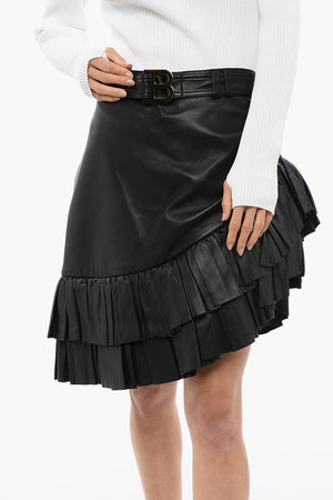Minigonna Asimmetrica in Pelle con Cintura Logata