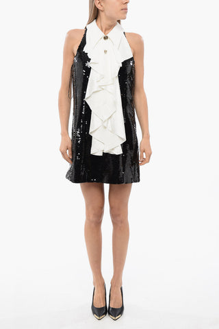 Sleeveless Sequin Dress with Collar Detail