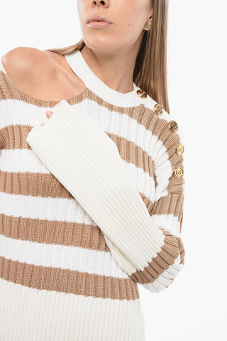 Knitted Cut-out Dress with Striped Pattern