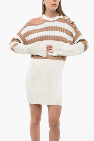Knitted Cut-out Dress with Striped Pattern
