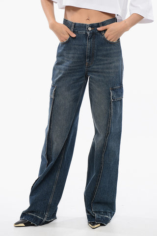 Jeans Cargo a Gamba Dritta con Orlo Sfrangiato 26cm