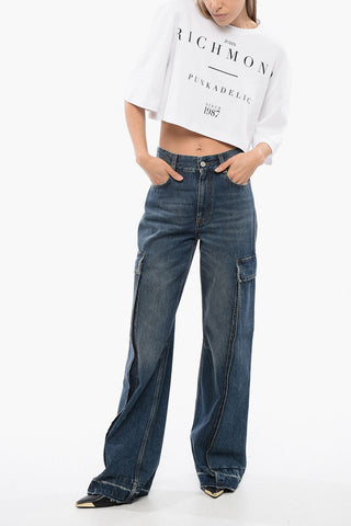 Jeans Cargo a Gamba Dritta con Orlo Sfrangiato 26cm