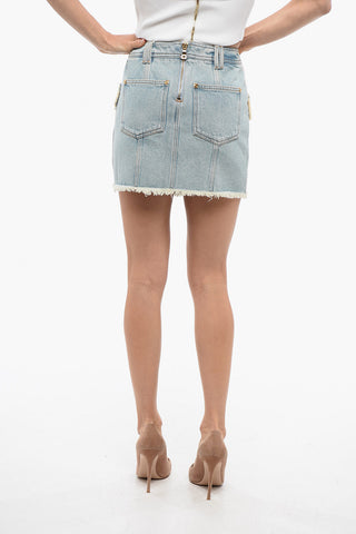 Denim Mini Skirt With Houndstooth Detail