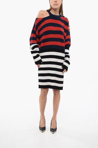 Knitted Cut-out Dress with Striped Pattern