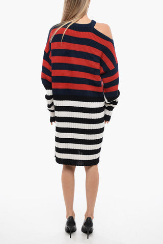 Knitted Cut-out Dress with Striped Pattern
