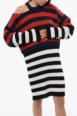 Knitted Cut-out Dress with Striped Pattern
