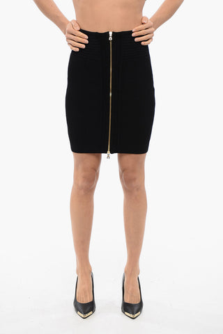 Ribbed Knitted Miniskirt with Zip