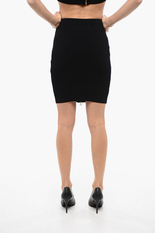 Ribbed Knitted Miniskirt with Zip