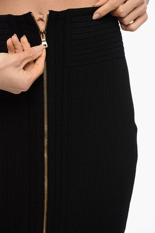 Ribbed Knitted Miniskirt with Zip