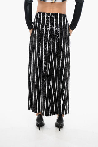 High-Waisted Striped Trousers with Sequins