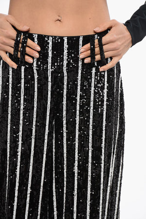 High-Waisted Striped Trousers with Sequins