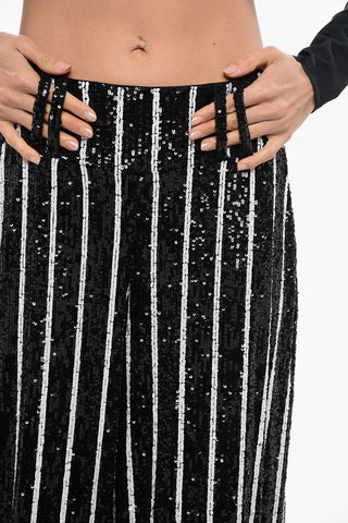 High-Waisted Striped Trousers with Sequins