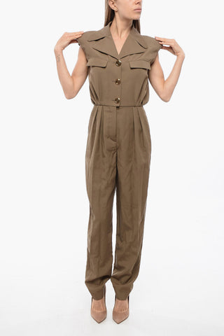 Jumpsuit a 2 Pinces in Lana con Tasche Sahariane