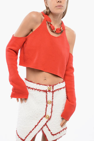 Top Crop in Maglia con Chain