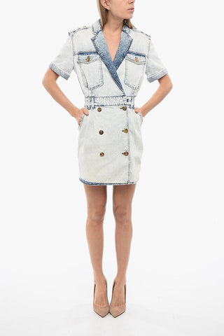 Short Sleeved Denim Double-Breasted Dress