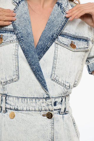 Short Sleeved Denim Double-Breasted Dress