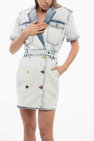 Short Sleeved Denim Double-Breasted Dress