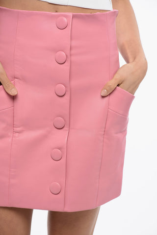Leather High-waisted Skirt With Buttons