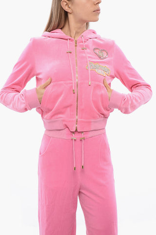BARBIE Velvet Hoodie Sweatshirt with Rhinestone Application