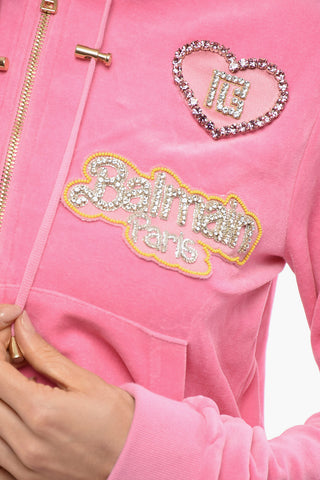 BARBIE Velvet Hoodie Sweatshirt with Rhinestone Application