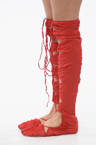 Schnür-Overknee-Stiefel TABI aus Seidenmischung