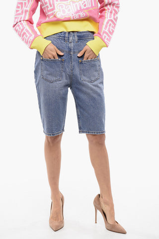 Shorts in Denim Distressed con Lavaggio Chiaro