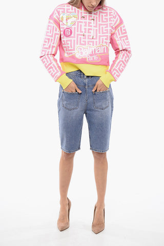 Shorts in Denim Distressed con Lavaggio Chiaro
