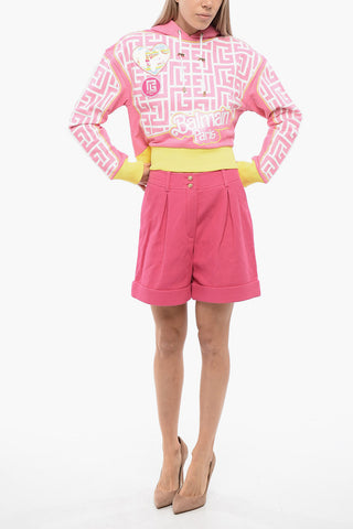 Single-pleated Cotton Tweed Shorts
