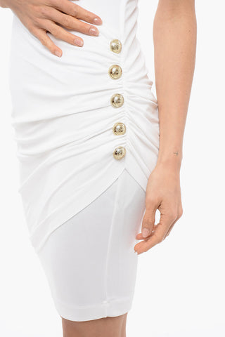 Draped Sleeveless Dress With Jewel Button