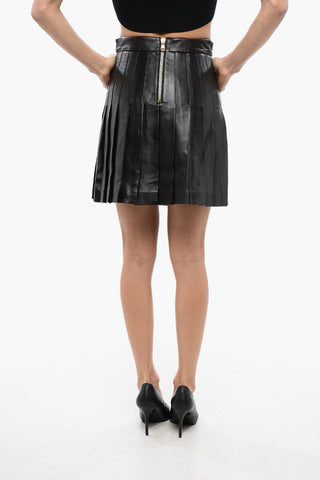 Minigonna Plissè in Pelle con Zip Posteriore