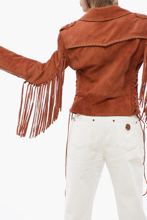 Wildleder-Bikerjacke mit Fransen
