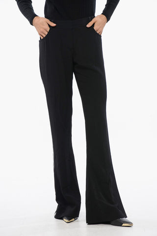 Flared-Fit Trousers with Side Rhinestone Stripe