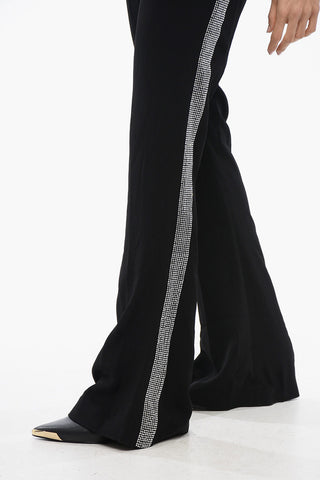 Flared-Fit Trousers with Side Rhinestone Stripe
