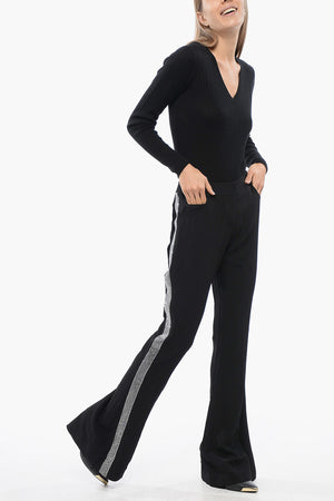 Flared-Fit Trousers with Side Rhinestone Stripe