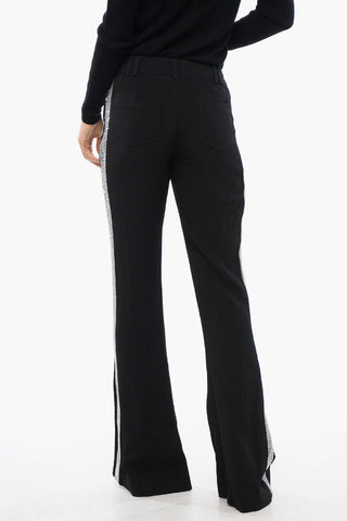 Flared-Fit Trousers with Side Rhinestone Stripe