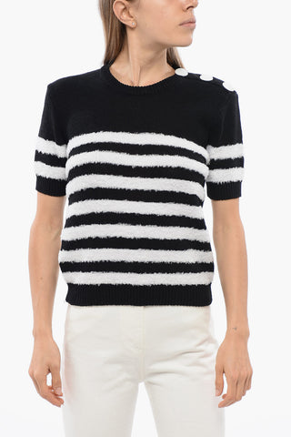 Top in Maglia a Righe con Bottoni Logati