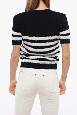 Top in Maglia a Righe con Bottoni Logati