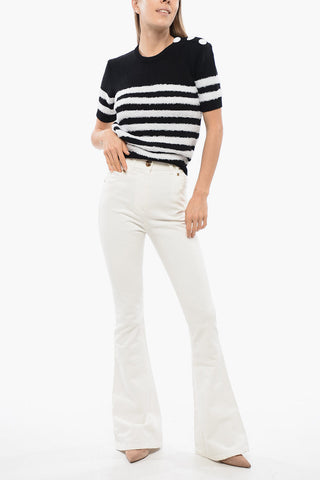Top in Maglia a Righe con Bottoni Logati