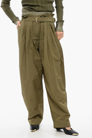 Pleated High-waisted Baggy-Fit Pants