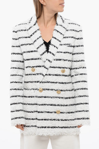Striped Double Breasted Coat With Jewel Buttons