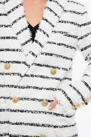 Striped Double Breasted Coat With Jewel Buttons