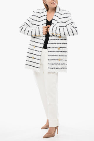 Striped Double Breasted Coat With Jewel Buttons