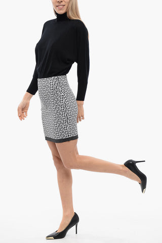 Knitted Lurex Miniskirt with Monogram Pattern