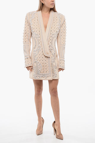 Blazer-Kleid Mit Langen Ärmeln Verziert Mit Strass Und Perlen