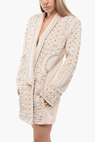 Blazer-Kleid Mit Langen Ärmeln Verziert Mit Strass Und Perlen