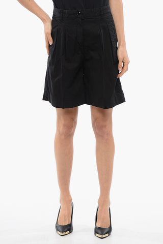 Cotton Stretch Double Pleated Shorts