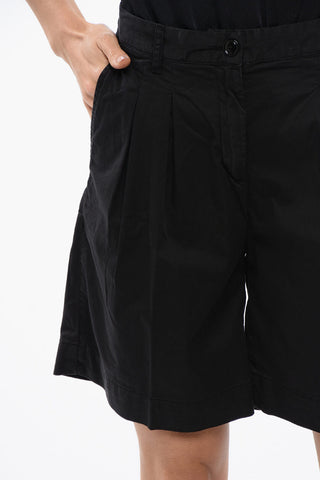 Cotton Stretch Double Pleated Shorts